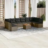 Set Divani da Giardino 11 pz con Cuscini in Polyrattan Grigio 3223799