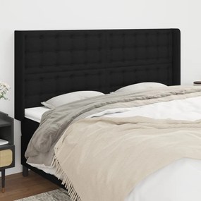 Testiera Ad Orecchio Nera 203x16x118/128 Cm İn Tessuto /