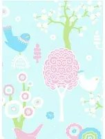 Majvillan Carta da parati Cherry Valley - Turquoise/ Green/ Pink/ Cream White