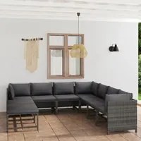 Set Divani da Giardino 9 pz con Cuscini in Polyrattan Grigio cod mxl 36276