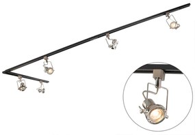 Sistema a binario con 5 faretti monofase nero con acciaio - Suplux