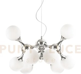 Nodi lampadario sospenso in metallo e vetro bianco finitura cromo 9...
