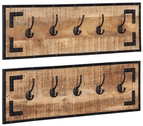 Appendiabiti 2 Pz 80x8x25 Cm İn Legno Massello Grezzo Di Mango /