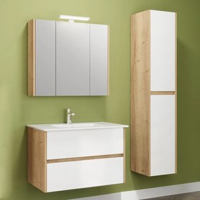 Kamalu - Mobile bagno sospeso 80 cm bicolore rovere naturale e bianco | LAC-AMFI-80