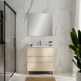Mobile Pull L100 H55 P45 Beige Greige opaco laccato 2 cassetti a chiusura ammortizzata e lavabo in mineralmarmo vasca centrale Beige Greige opaco, piedini non inclusi