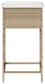 Sgabelli da bar con cuscini 2 pz beige in polyrattan