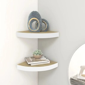 Mensole Angolari 2pz Rovere E Bianco 25x25x3,8 Cm İn Mdf /
