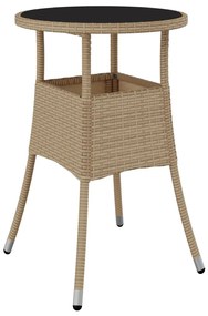 Set da pranzo da giardino 3 pz con cuscini polyrattan e vetro
