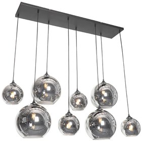 Lampadario Art Déco nero con vetro fumé 8 luci - Sandra