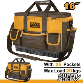 Borsa portattrezzi 46 cm, rigida, base rinforzata, 25 tasche, max 20 kg
