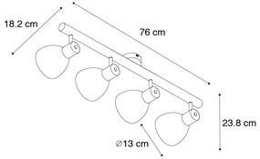 Faretto rustico nero con legno 4 luci - Flint