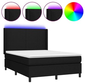 Letto a Molle con Materasso e LED Nero 140x190 cm in Tessuto