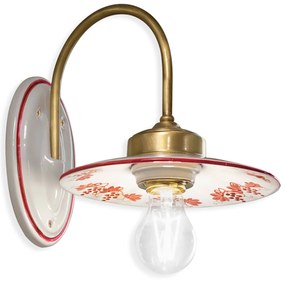 Applique Classica Asti Ferro E Ceramica Ottone Satinato Decorato 1 Luce E27