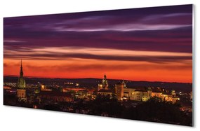 Quadro in vetro acrilico Night Panorama di Cracovia 100x50 cm