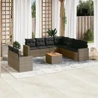 Set Divano da Giardino 10 pz con Cuscini Grigio in Polyrattan 3224191