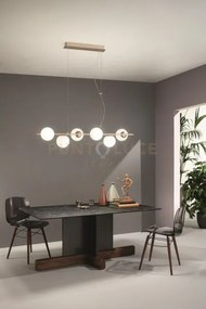 Sospensione monile 6 luci attacco e14 oro e vetri bianchi l.120cm