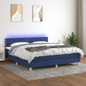 Letto a molle con materasso e led blu 180x200 cm in tessuto