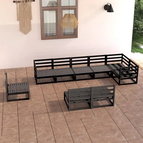 Set divani da giardino 9 pz nero in legno massello di pino