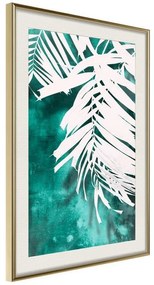 Poster  White Palm on Teal Background  Cornice Quadri Cornice d'oro con passe-partout, Larghezza x Altezza Home decor 40x60