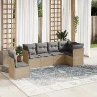 Set Divano da Giardino 6 pz con Cuscini Beige in Polyrattan 3249538