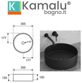 Kamalu - lavabo circolare colore mat nero 35cm  litos-0006b