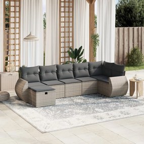 Set divani da giardino 7 pz con cuscini grigio in polyrattan