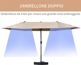 Ombrellone da Giardino Doppio 4,6x2,7m in Acciaio e Poliestere Cachi...