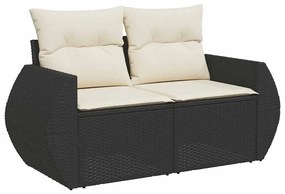 Set divani da giardino 4 pz con cuscini nero in polyrattan