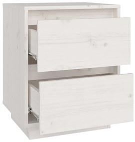 Comodino Bianco 40x35x50 cm in Legno Massello di Pino