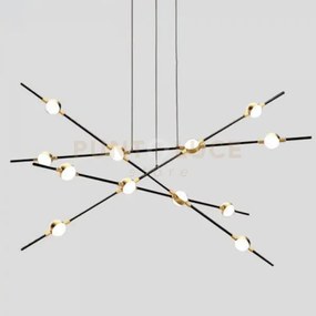 Lampada a sospensione molecular 12 lt  nero e oro, led 3000k 28,80w...