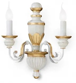 Ideal Lux -  Applique FIRENZE AP2  - Lampada da parete in stile antico. Corpo in resina. Bracci e foglie modellate artigianalmente (metallo). Lampada decorata a mano con foglia d’oro.