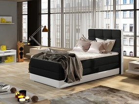 Letto singolo boxspring Lima - Tessuto nero + ecopelle bianco