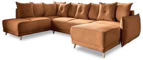 Divano letto angolare in velluto a coste color mattone (angolo sinistro/"U") Lazy Lukka - Miuform