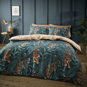 Set copripiumino e federa verde e marrone per letto matrimoniale e per letto esteso 230x220 cm Tropic Tiger Leaf – Catherine Lansfield