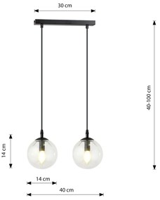 Sospensione Moderna 2 Luci Kali In Acciaio Nero E Sfere In Vetro Trasparente