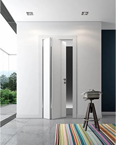 Porta interna pieghevole a libro asimmetrica Incanto V in legno di abete laccato colore bianco, L 60 x H 210 cm, apertura a sinistra