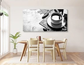 Stampa su tela – Tazza di caffè in autunno in bianco e nero