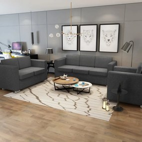 3 Pz Set Di Divani İn Stoffa Grigio Scuro /