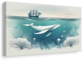 Quadro su tela – Balena e coralli sotto la superficie