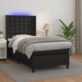 Giroletto A Molle Con Materasso E Led Nero 90x190 Cm Similpelle /
