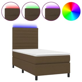 Letto a molle materasso e led marrone scuro 90x190cm in tessuto