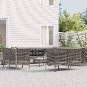 Set divani da giardino 11 pz con cuscini in polyrattan grigio