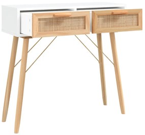 Tavolo consolle bianco 80x30x75cm massello pino rattan naturale