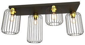 Plafonriera Minimal Industrial Vulcano 4 Luci Lineari Nera E Oro