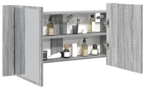 Armadietto A Specchio Con Led Grigio Sonoma 90x12x45cm Acrilico /