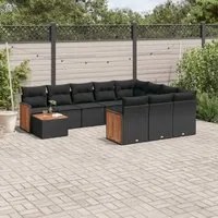 Set Divani da Giardino 11 pz con Cuscini in Polyrattan Nero 3228043