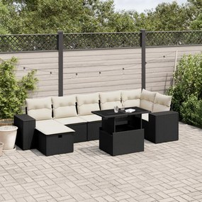 Set divani da giardino con cuscini 8 pz nero in polyrattan