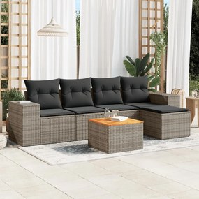 Set divano da giardino 6 pz con cuscini grigio in polyrattan