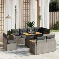 Set Divano da Giardino 9 pz con Cuscini Grigio in Polyrattan 3273174