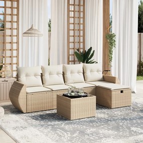 Set Divano da Giardino 6 pz con Cuscini Beige in Polyrattan